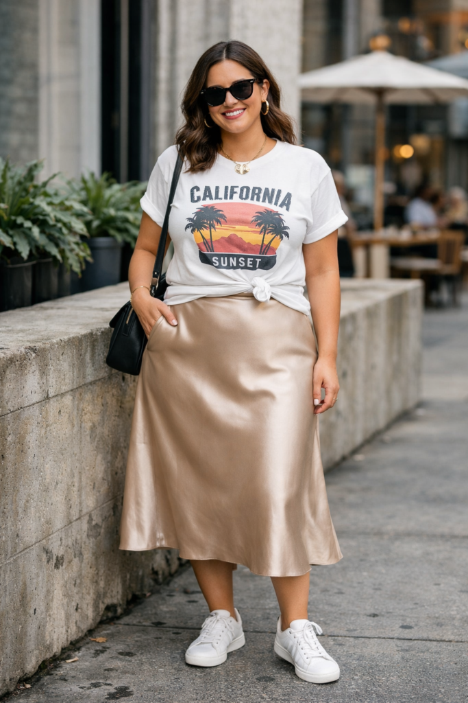Woman wearing beige romper with cinched waist walking outdoors in summer