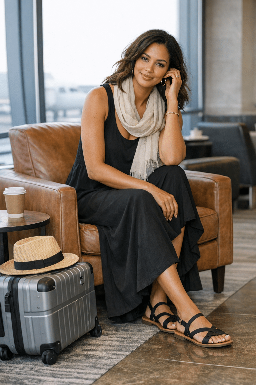 Maxi dress with lightweight scarf styled for travel outfit ideas women seeking effortless comfort Maxi dress with lightweight scarf styled for travel outfit ideas women seeking effortless comfort