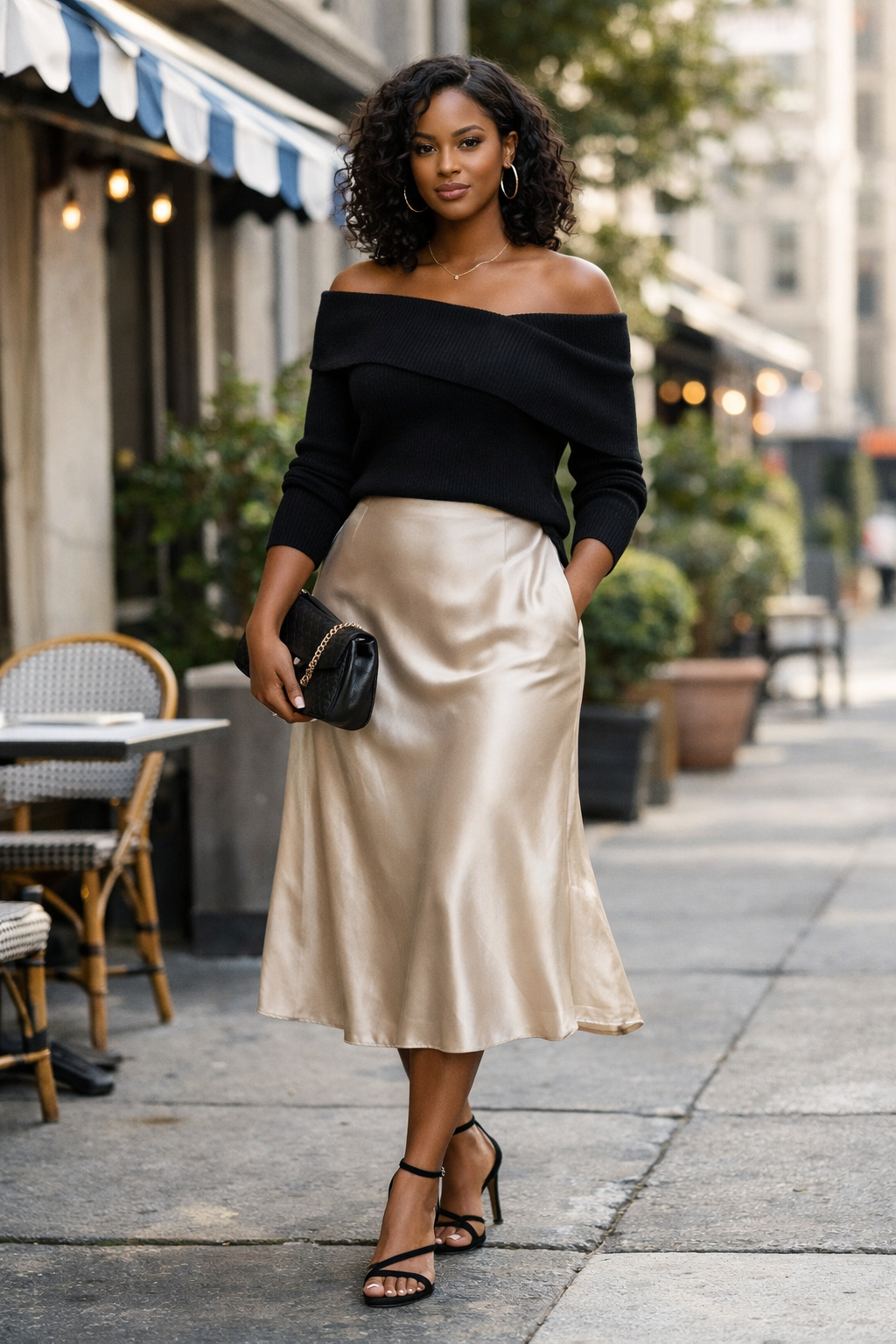 Midi slip dress styled with a denim jacket for midsize outfit ideas 2026