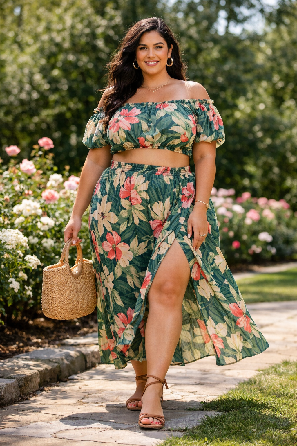 Matching two-piece set in lightweight fabric, chic and breathable for plus size summer outfits women