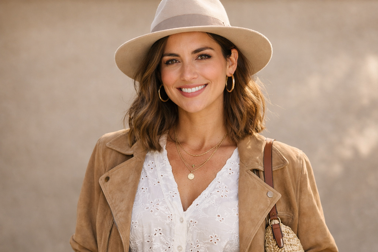 Chic winery outfit ideas women featuring flowy dress, sun hat and sandals in vineyard setting