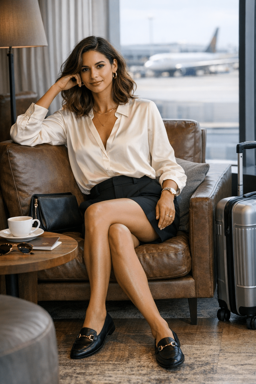 Silk blouse paired with tailored shorts for chic travel outfit ideas women will love Silk blouse paired with tailored shorts for chic travel outfit ideas women will love
