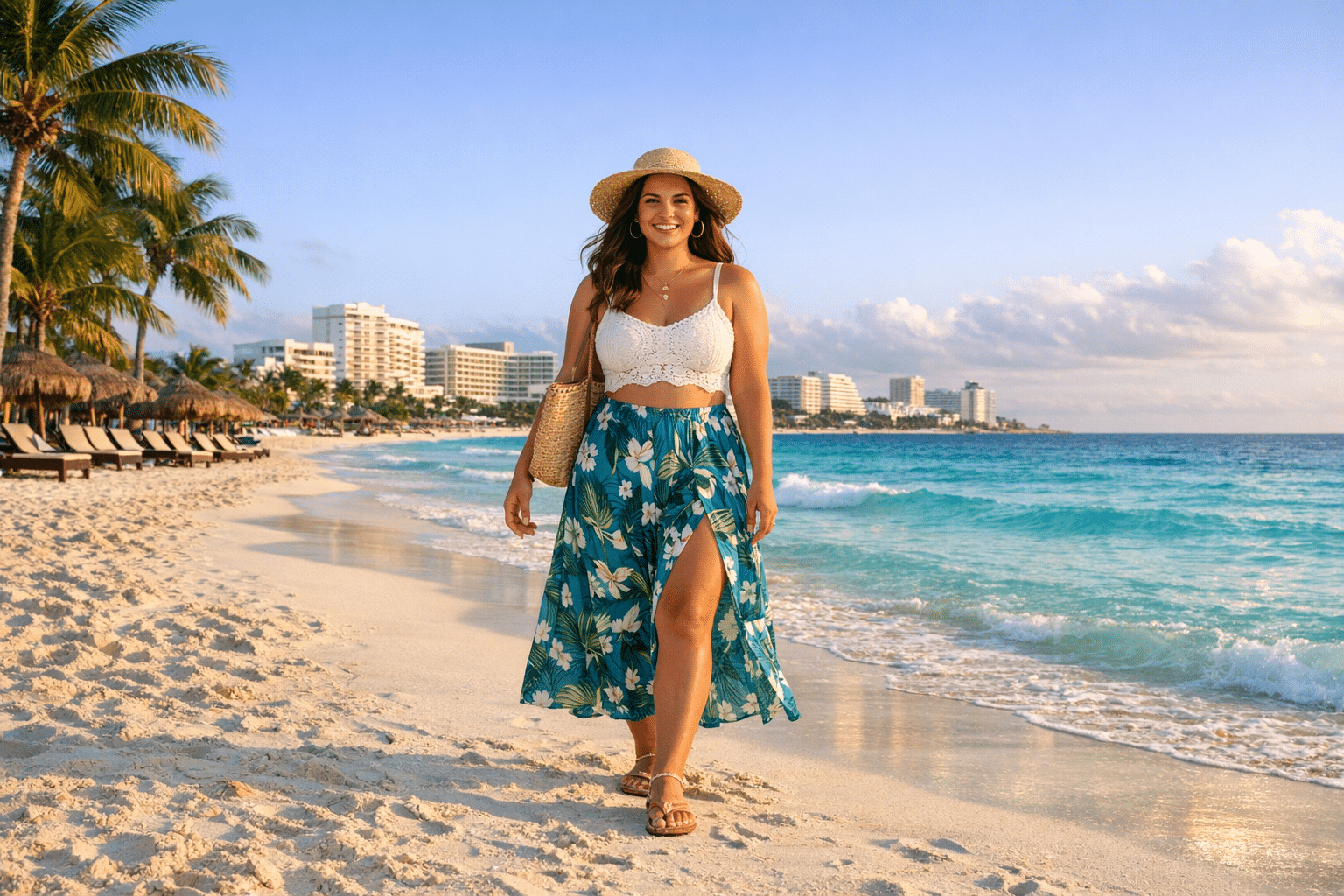 Chic cancun vacation outfits with beach dresses, sandals, and sun hats for a tropical getaway