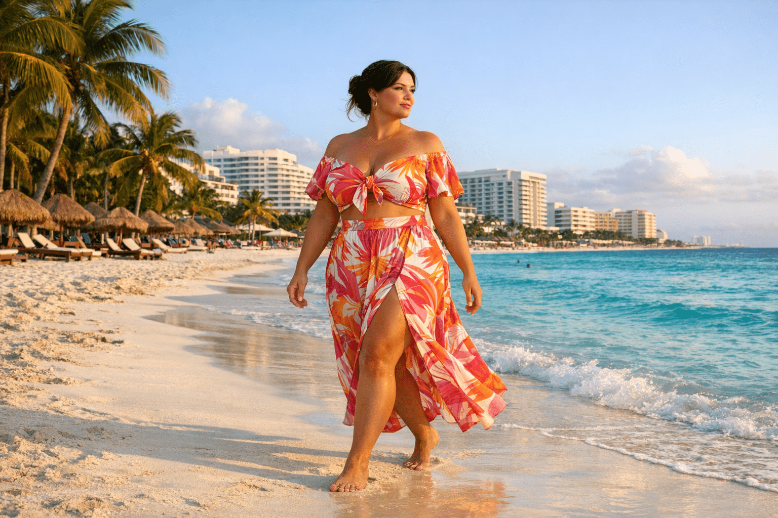 Stylish plus size outfits for a Cancun getaway, featuring vibrant colors and trendy beachwear options.