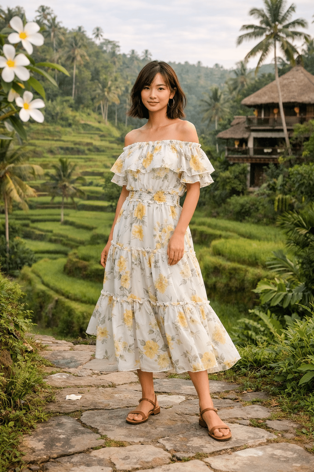 Stylish Bali honeymoon outfits featuring light fabrics and vibrant colors for a perfect romantic getaway.
