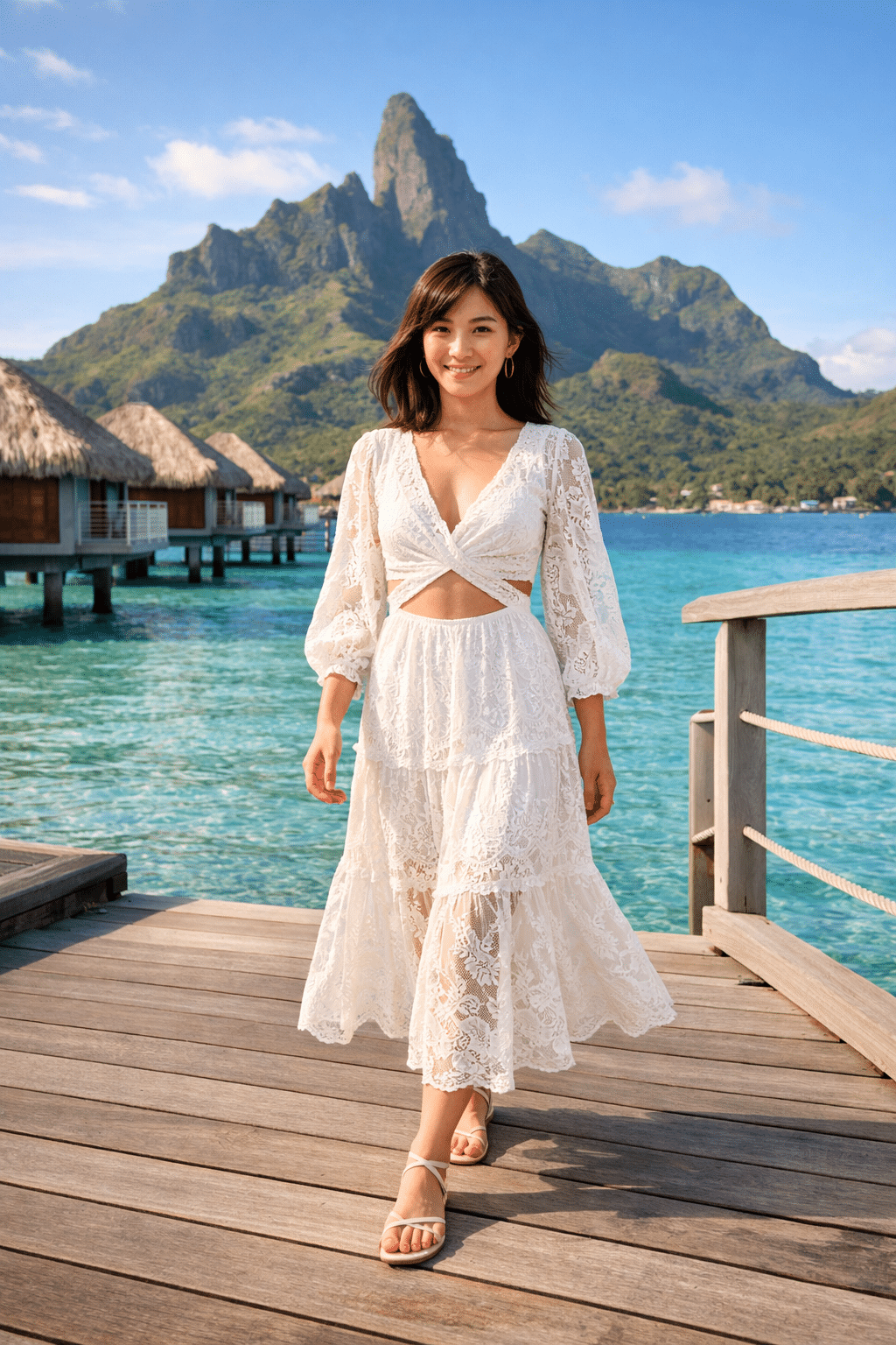 Stylish outfit for Bora Bora honeymoon outfits, perfect for a romantic getaway on a tropical beach.
