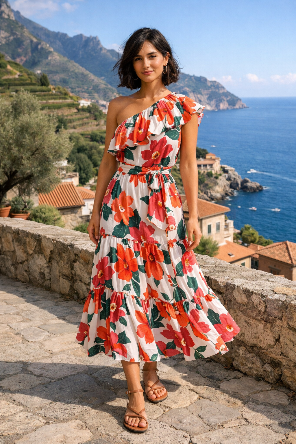 Stylish outfit perfect for Mediterranean cruise outfits in a sunny seaside destination.
