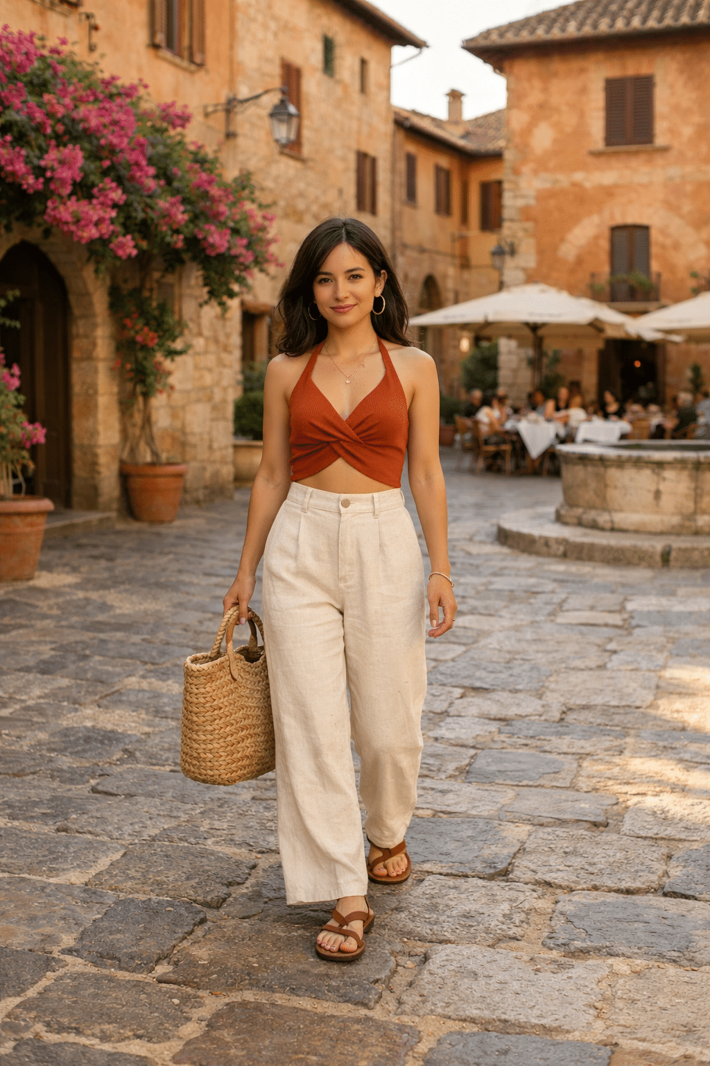 Chic petite Italy outfits featuring a stylish ensemble perfect for exploring scenic Italian destinations.