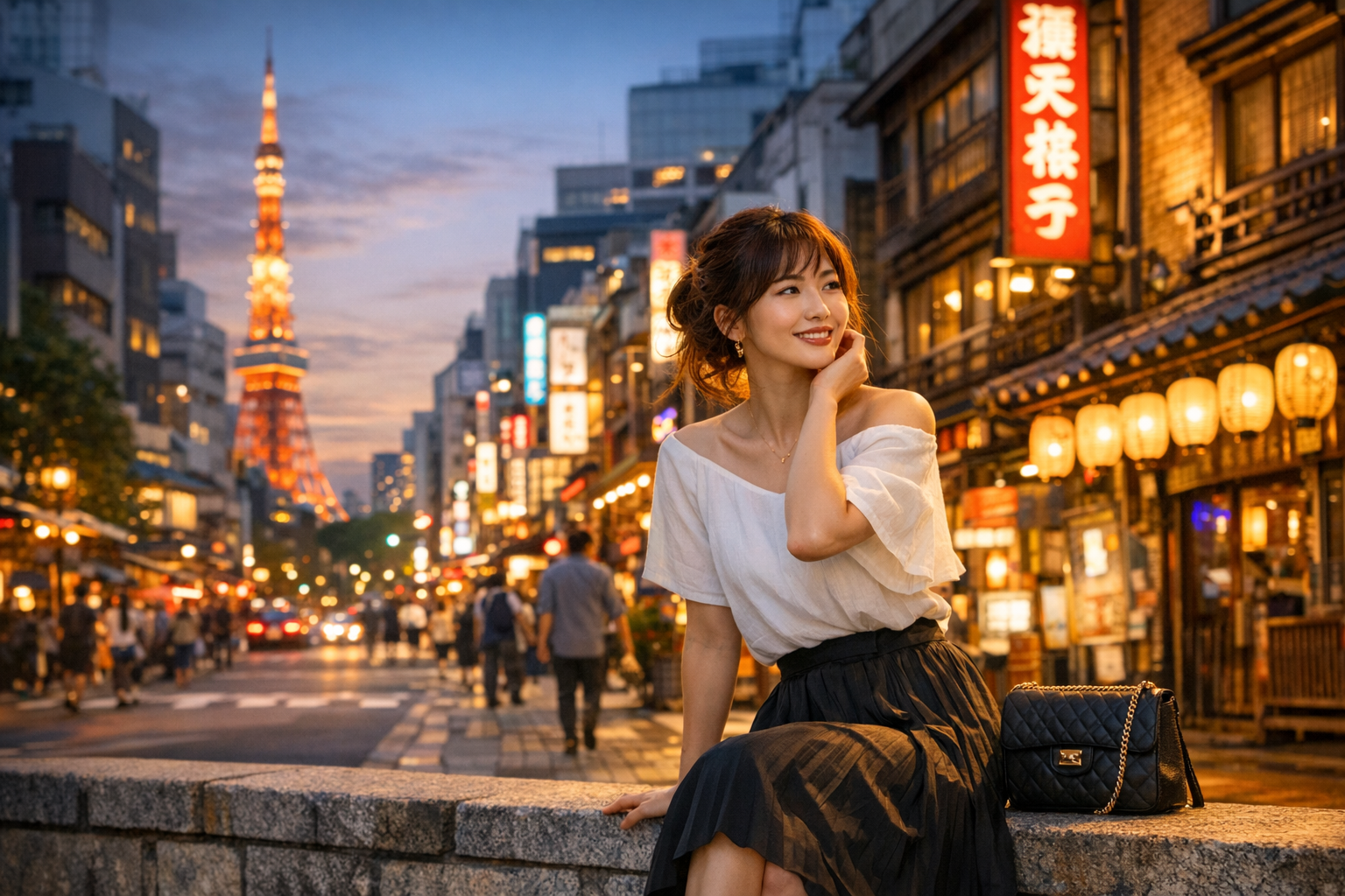 tokyo outfits street style in Shibuya crossing with layered summer trends