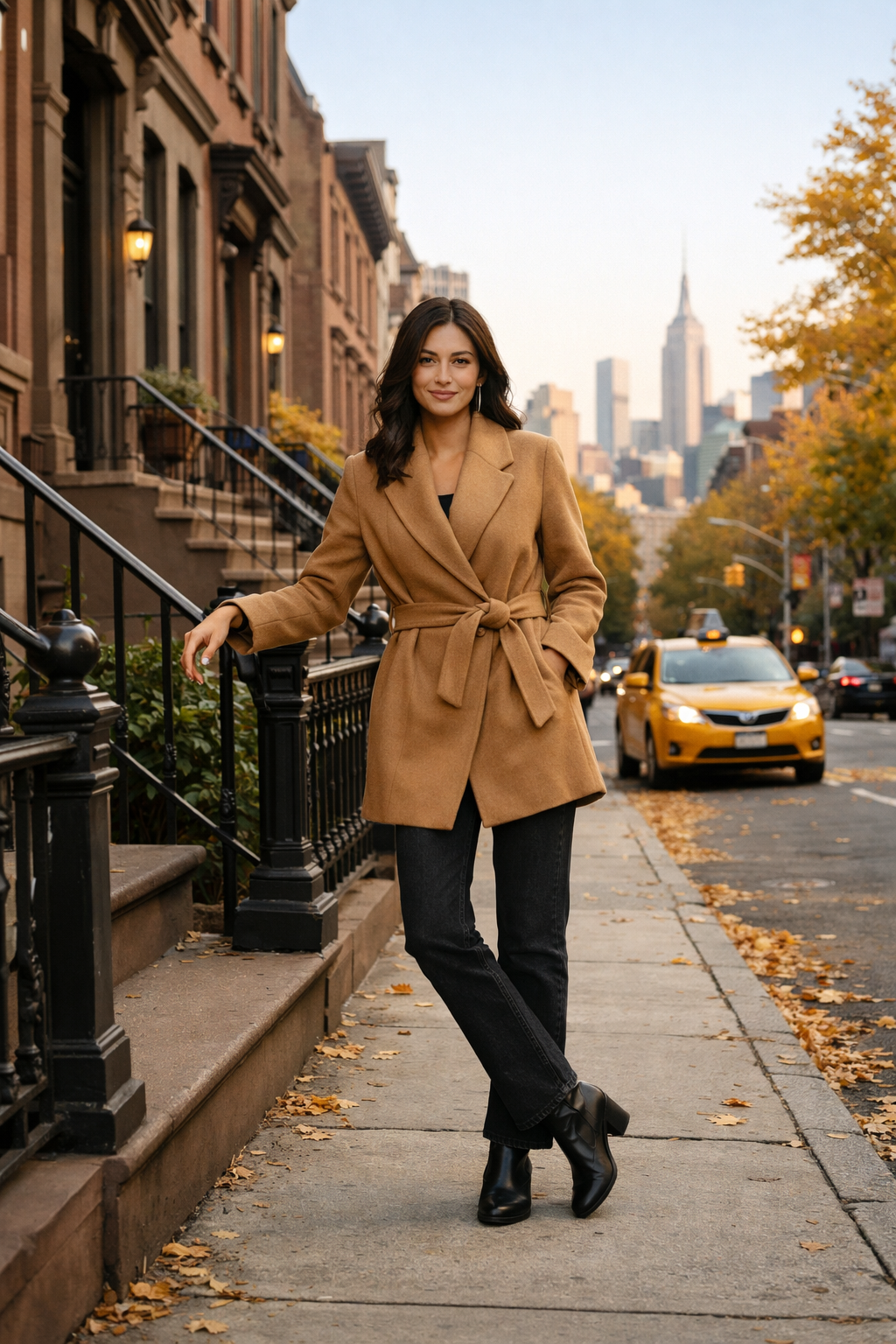 Camel wool wrap coat and black straight jeans—new york outfits for chic downtown style, destination: New York Camel wool wrap coat and black straight jeans—new york outfits for chic downtown style, destination: New York