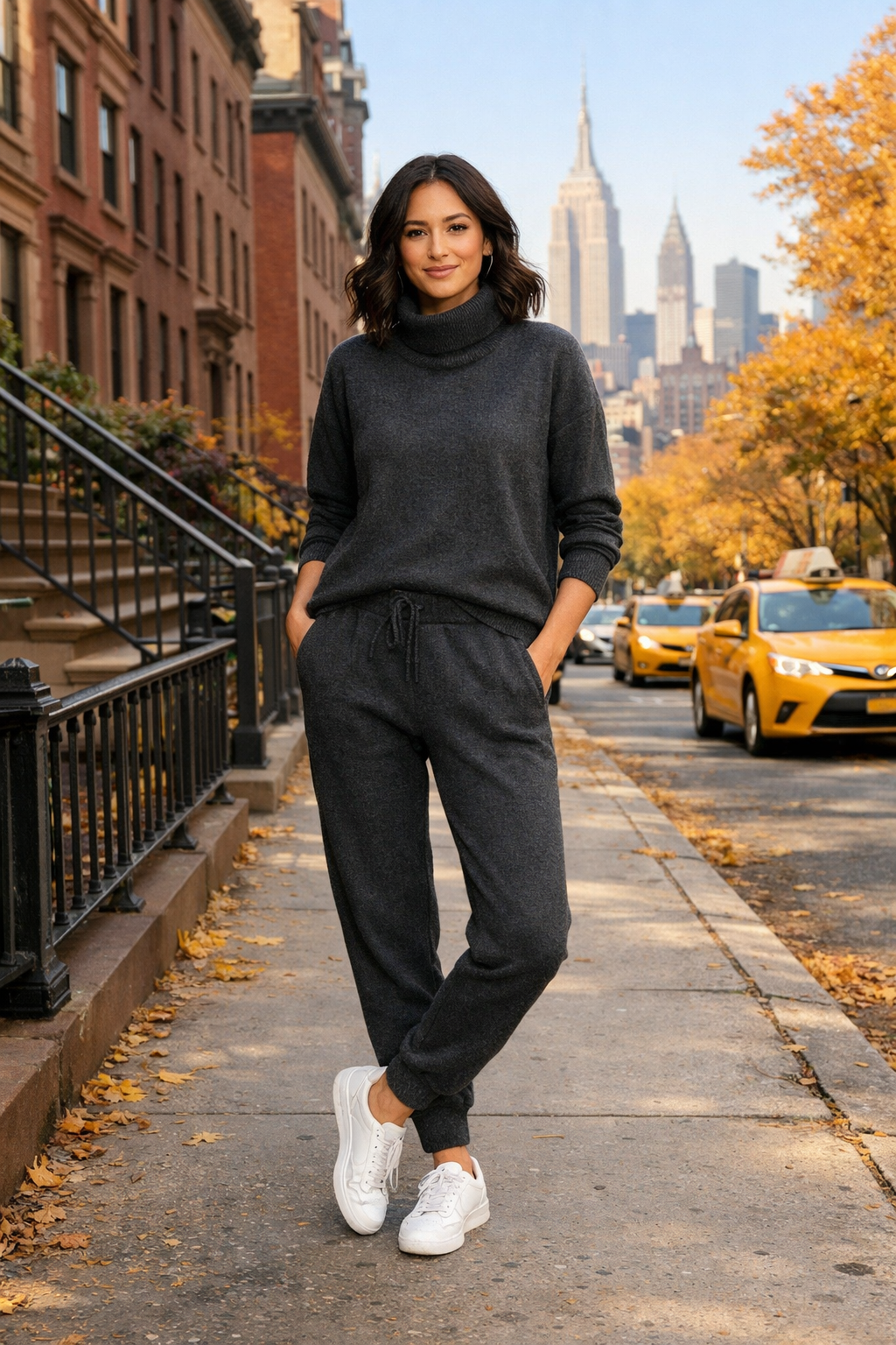 Charcoal knit joggers and funnel-neck pullover for new york outfits, Destination: Charcoal knit joggers and funnel-neck pullover for new york outfits, Destination: