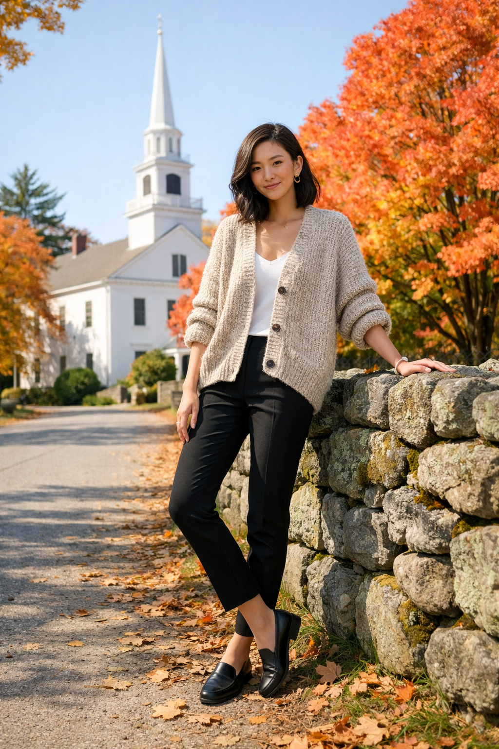 New England fall outfits: oatmeal chunky cardigan with black cigarette pants, Destination New England fall outfits: oatmeal chunky cardigan with black cigarette pants, Destination