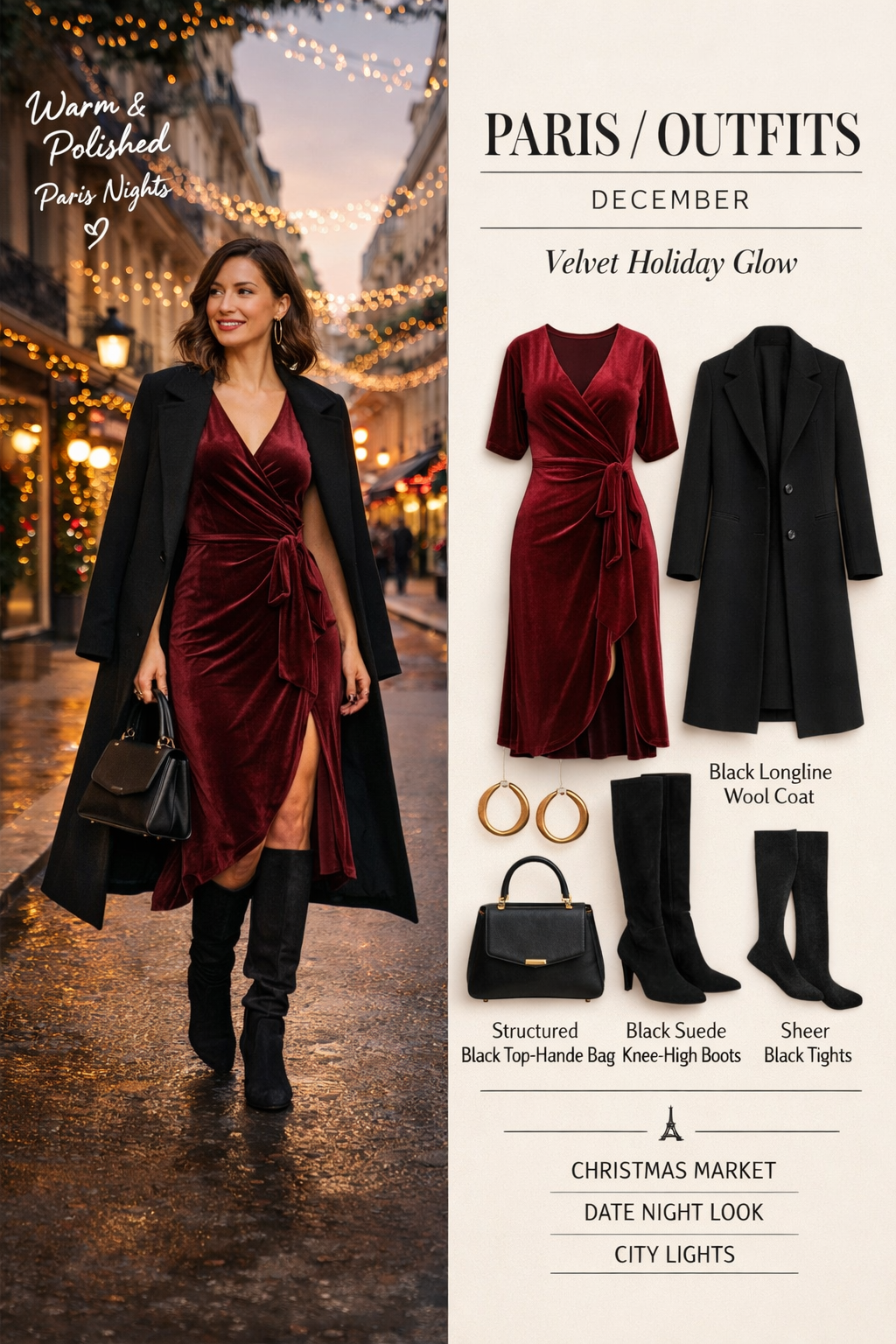 Burgundy velvet midi dress for paris christmas outfits in Paris, elegant winter holiday style Burgundy velvet midi dress for paris christmas outfits in Paris, elegant winter holiday style