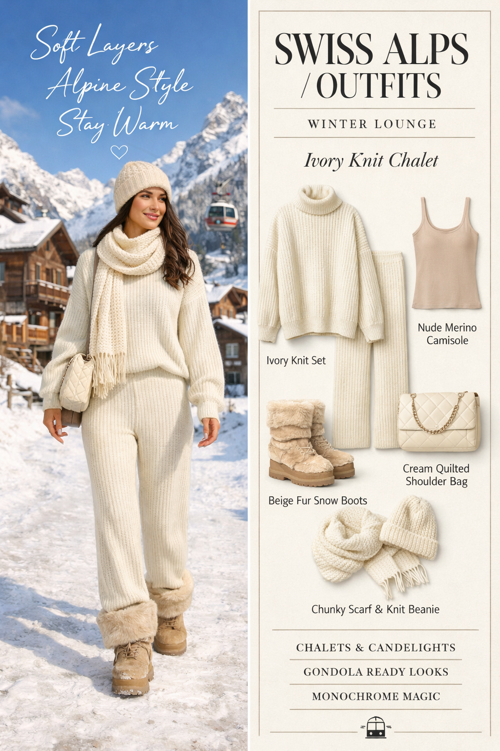 Ivory ribbed Après-Ski knit set for swiss alps winter outfits in Ivory ribbed Après-Ski knit set for swiss alps winter outfits in