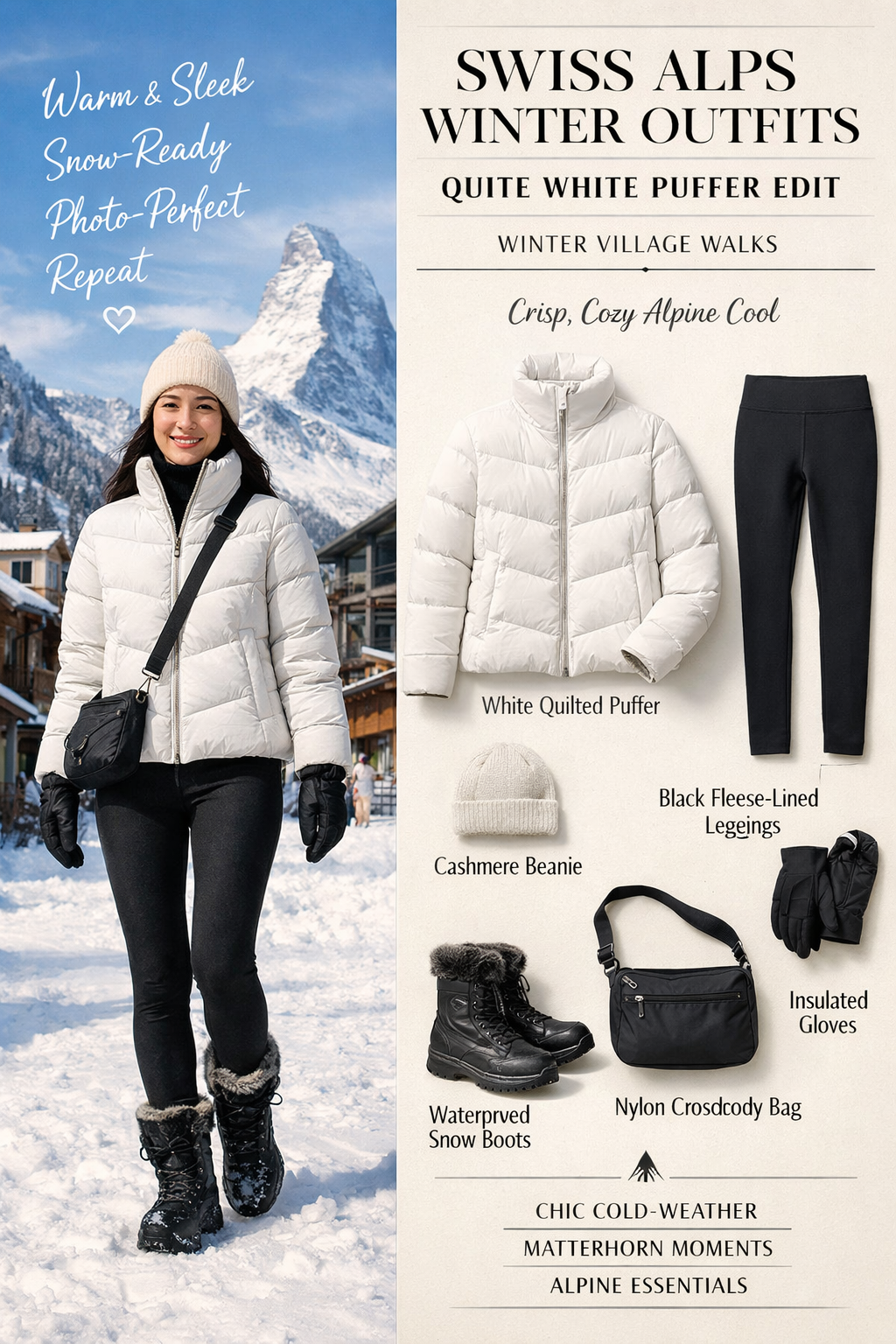 White quilted puffer jacket for swiss alps winter outfits—perfect cold-weather layers in destination White quilted puffer jacket for swiss alps winter outfits—perfect cold-weather layers in destination